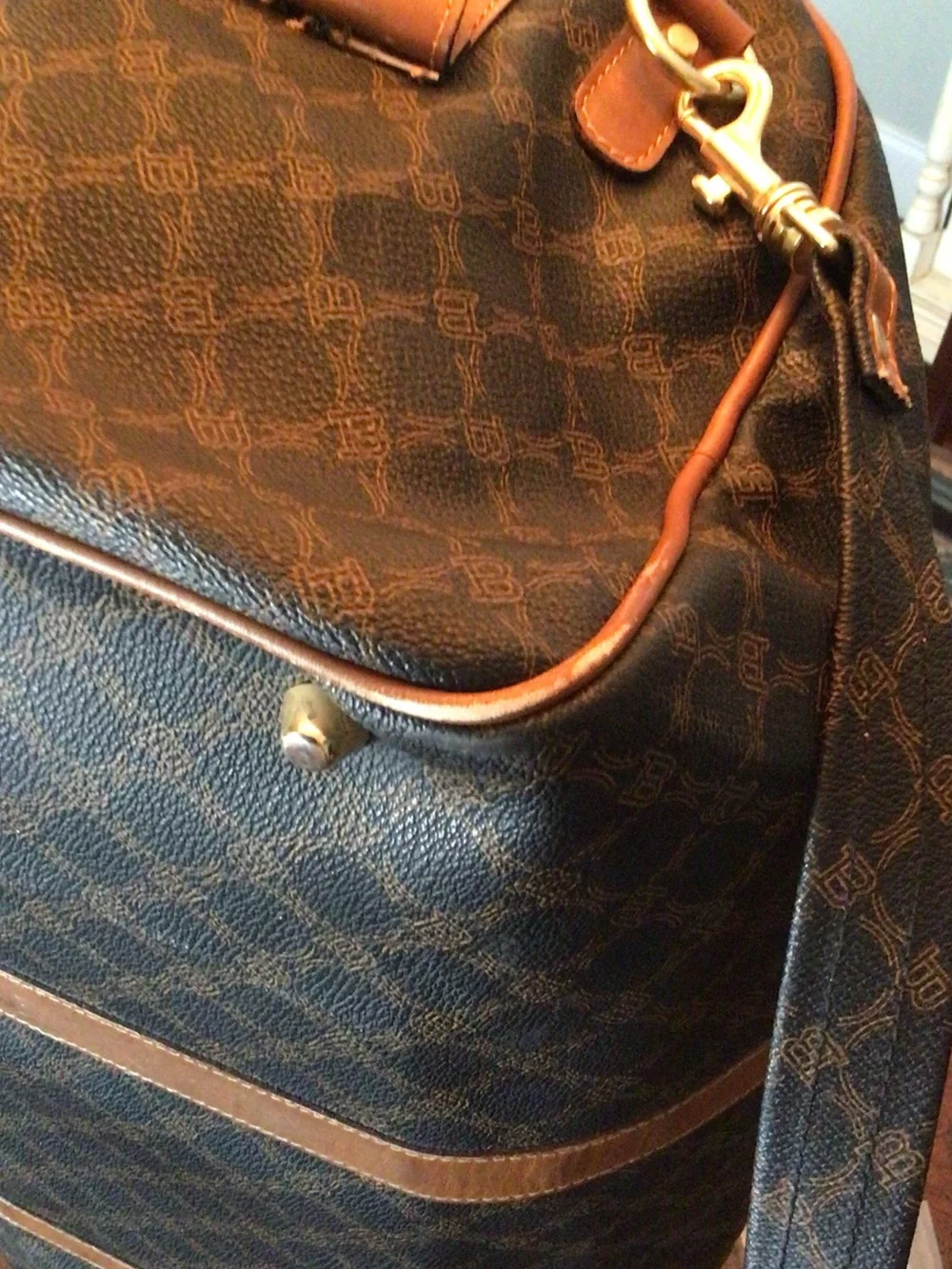 Bally Dark Brown Monogram Leather-Trim Duffel with lock & 2 keys